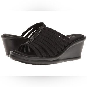 Skechers Cali Hot Shot Rumbler Rhinestone Wedge Sandals Memory Foam size 6